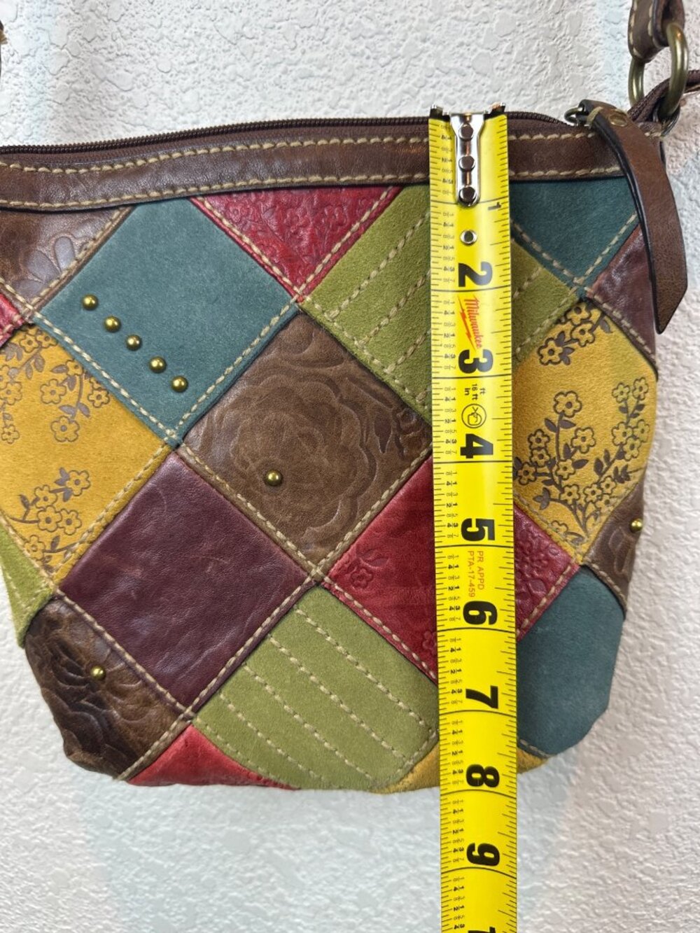 Fossil Patchwork Leather Crossbody Bag Boho Colorblock Shoulder Purse Y2K - Picture 10 of 13